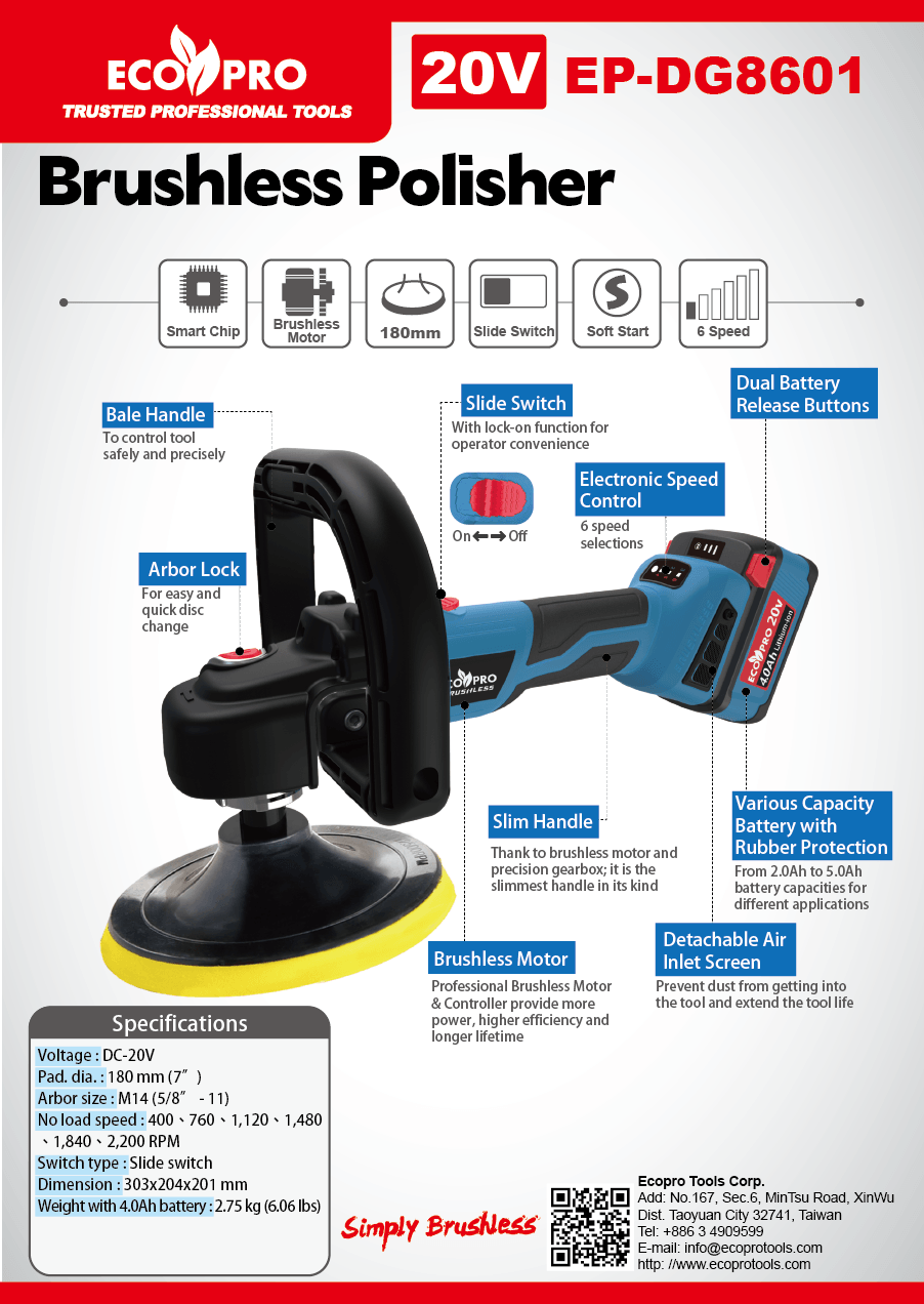 Brushless Power Tools / ECOPRO 20V Brushless Polisher